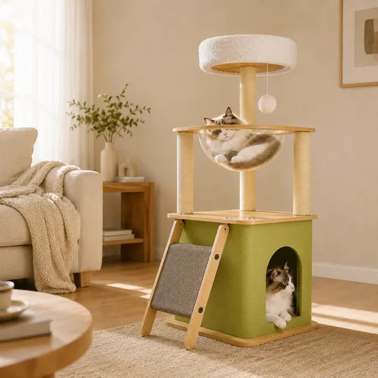 Arbre à Chat 100cm Compact et Stable - Design Épuré avec Griffoirs Sisal Petits Espaces | Miaou&Co