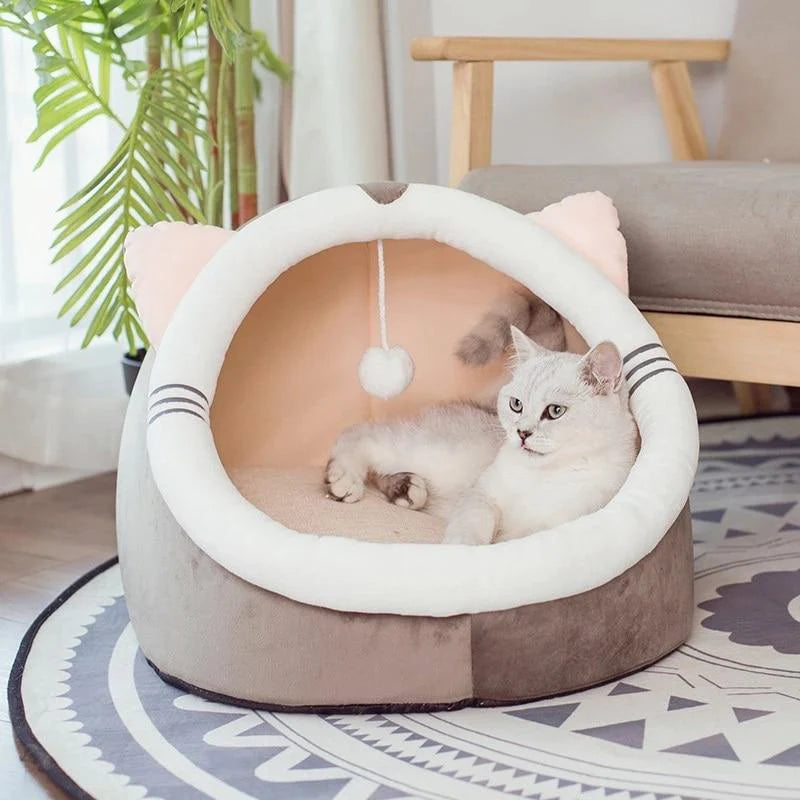 Lit Grotte Douillet pour Chat - Cocon Fermé Chaud avec Coussin Amovible Lavable | Miaou&Co