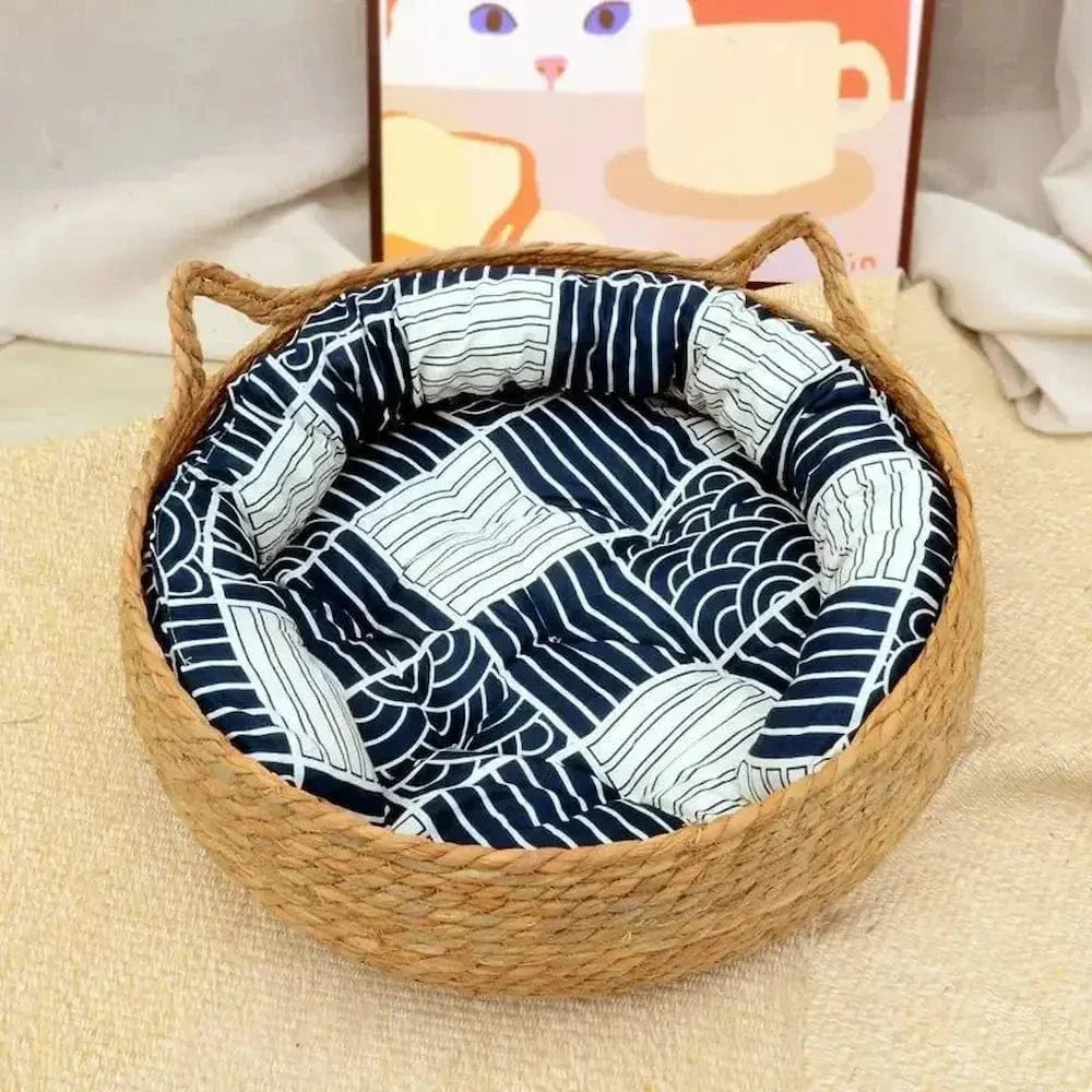 Panier en Osier pour Chat 45cm en Corde de Papier Tressée - Coussin Peluche Inclus | Miaou&Co