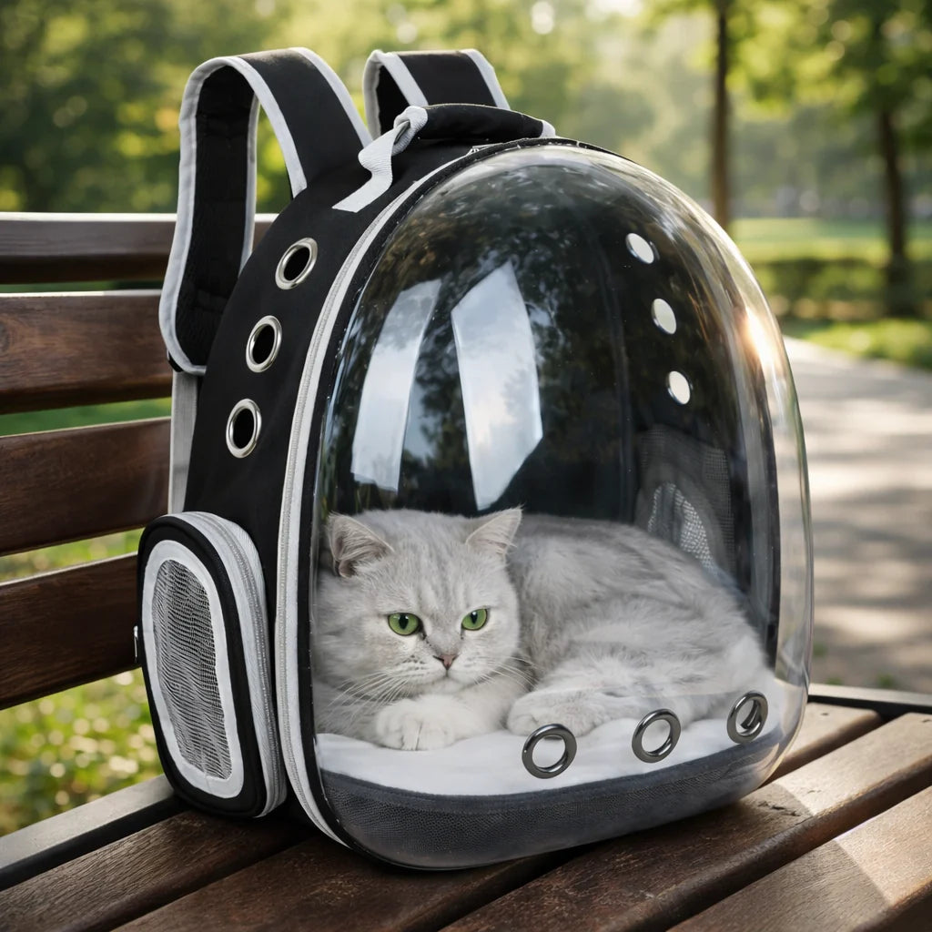 Sac à Dos de Transport pour Chat avec Hublot Bulle Transparent - Respirant pour Voyages | Miaou&Co