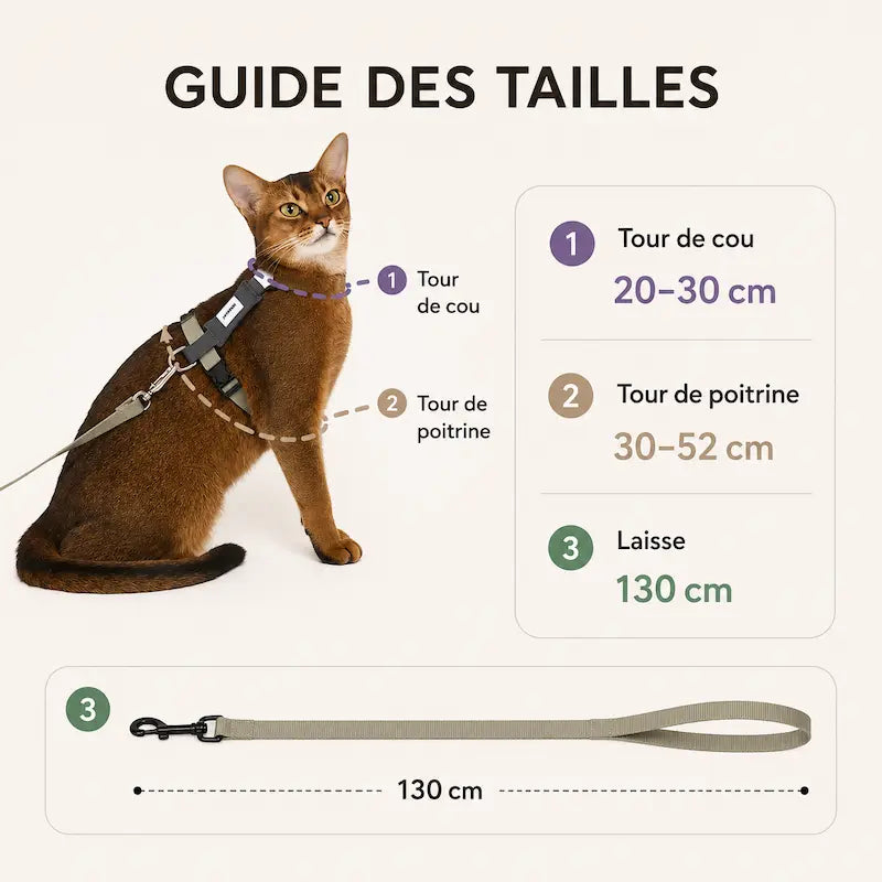 Harnais en H Respirant pour Chat Anti-Fugue - Ajustable du Chaton au Grand Chat | Miaou&Co