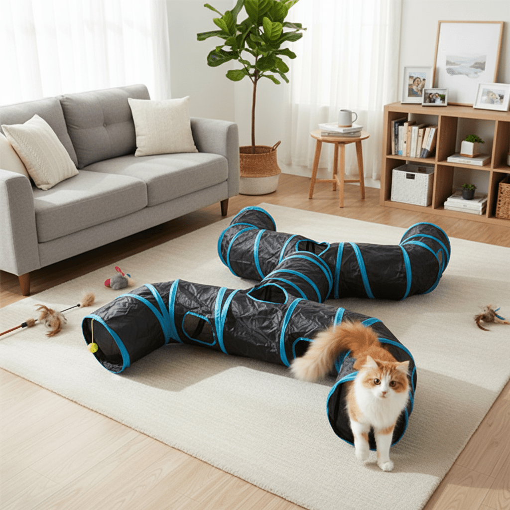 Tunnel de Jeu pour Chat 130x110cm Modulable - Cachette d'Exploration 2 Formats | Miaou&Co