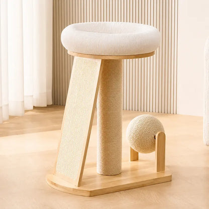 Arbre à Chat Scandinave en Bois Clair 3 Tailles - Design Élégant Stable Intérieur Moderne | Miaou&Co