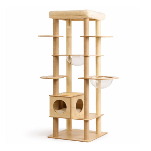 Arbre à Chat en Bois Multi-Niveaux avec Niches et Hamac - Stable pour Plusieurs Chats | Miaou&Co