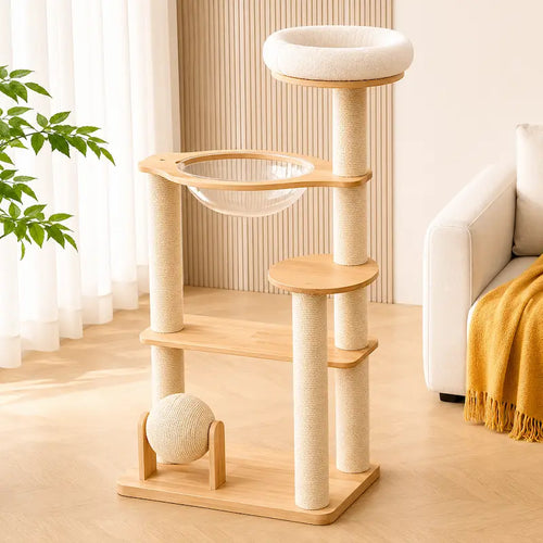 Arbre à Chat Scandinave en Bois Clair 3 Tailles - Design Élégant Stable Intérieur Moderne | Miaou&Co