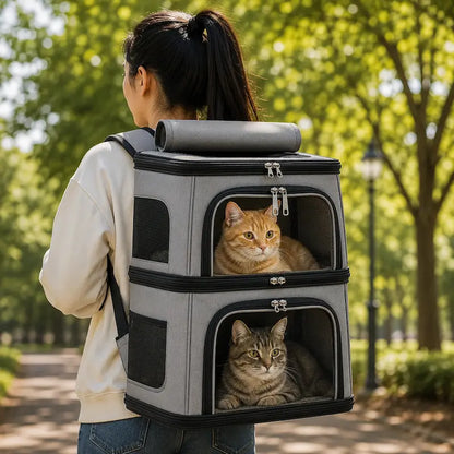 Sac à Dos de Transport pour 2 Chats à Double Compartiment - Spacieux et Respirant | Miaou&Co
