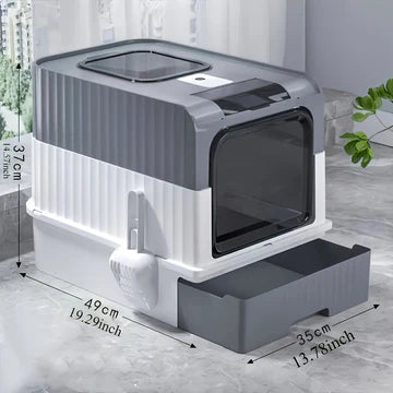 Bac à Litière Fermé XL pour Chat avec Tiroir Autonettoyant - Anti-Projections Anti-Odeur | Miaou&Co