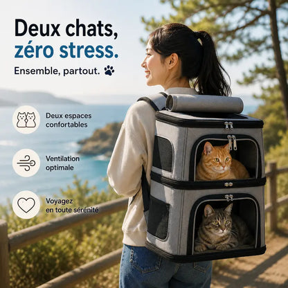 Sac à Dos de Transport pour 2 Chats à Double Compartiment - Spacieux et Respirant | Miaou&Co