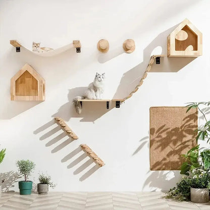 Arbre à Chat Mural Modulable 11 Modules - Étagères Hamacs et Griffoirs Gain de Place | Miaou&Co