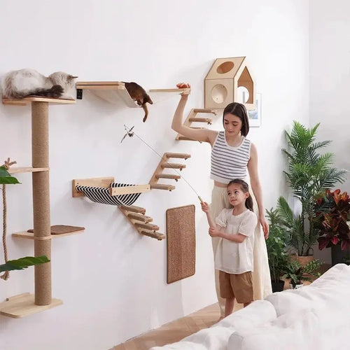 Arbre à Chat Mural Modulable 11 Modules - Étagères Hamacs et Griffoirs Gain de Place | Miaou&Co