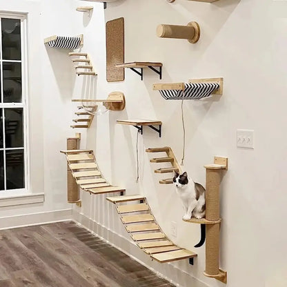 Arbre à Chat Mural Modulable 11 Modules - Étagères Hamacs et Griffoirs Gain de Place | Miaou&Co