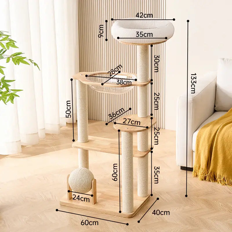 Arbre à Chat Scandinave en Bois Clair 3 Tailles - Design Élégant Stable Intérieur Moderne | Miaou&Co