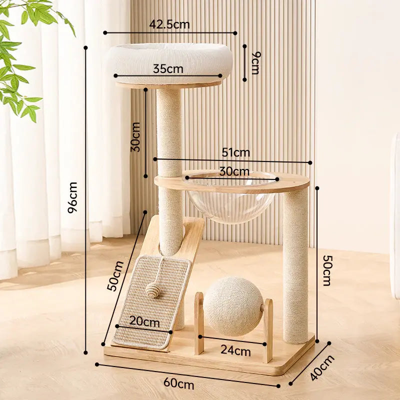Arbre à Chat Scandinave en Bois Clair 3 Tailles - Design Élégant Stable Intérieur Moderne | Miaou&Co