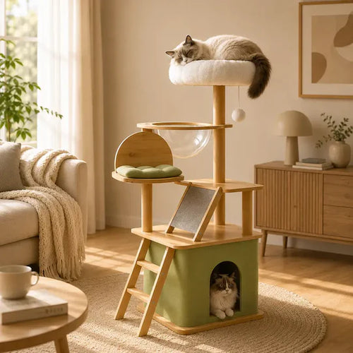 Arbre à Chat 140cm Multi-Niveaux - Design Scandinave avec Griffoirs Sisal et Hamac | Miaou&Co
