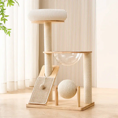 Arbre à Chat Scandinave en Bois Clair 3 Tailles - Design Élégant Stable Intérieur Moderne | Miaou&Co