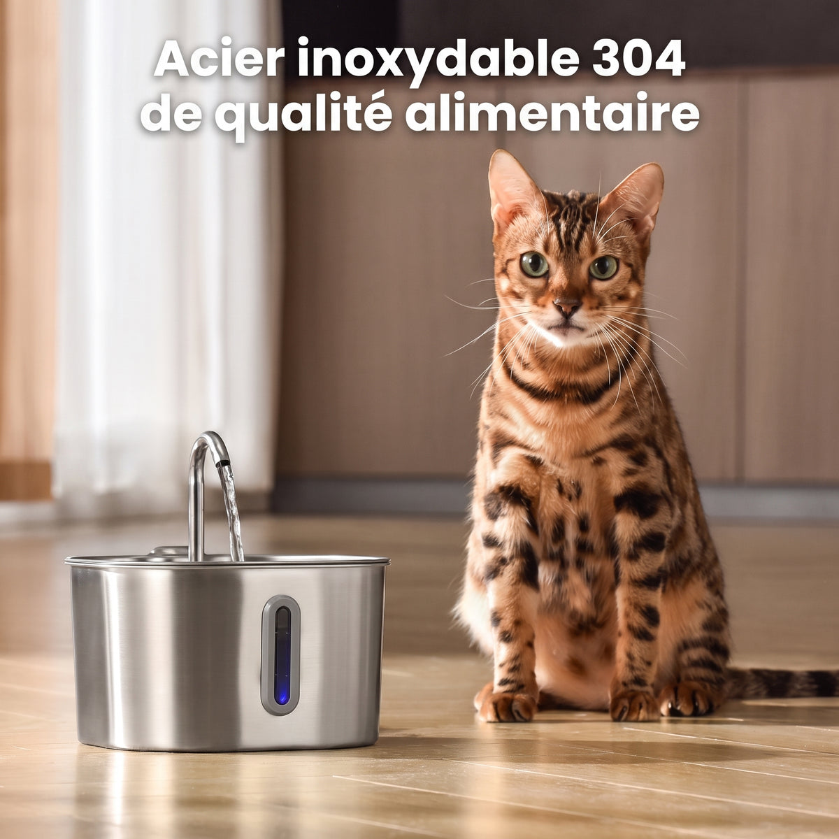 Fontaine à Eau Chat Inox Automatique - 4 Filtres Inclus