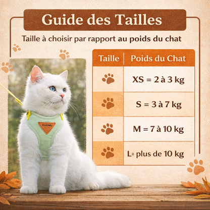 Harnais pour Chat Ajustable Anti-Fugue 4 Tailles XS à L - Coupe Enveloppante 3 Coloris | Miaou&Co
