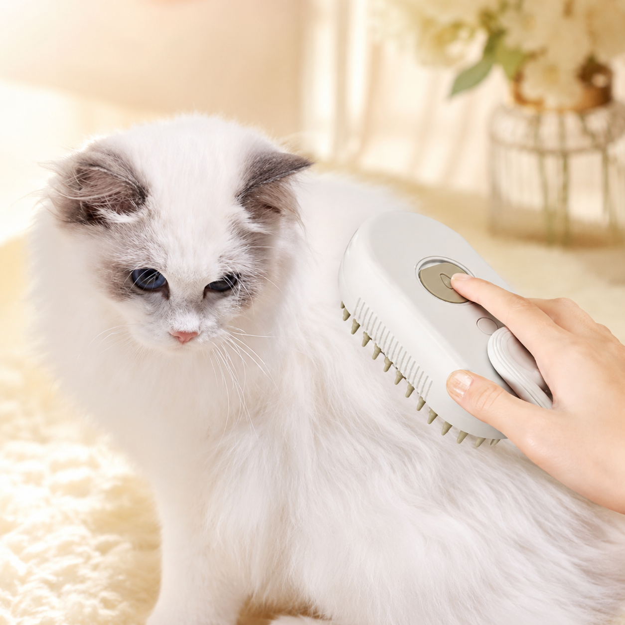 Brosse à Vapeur 3-en-1 pour Chat - Brossage Massage et Vapeur pour Pelage Brillant | Miaou&Co