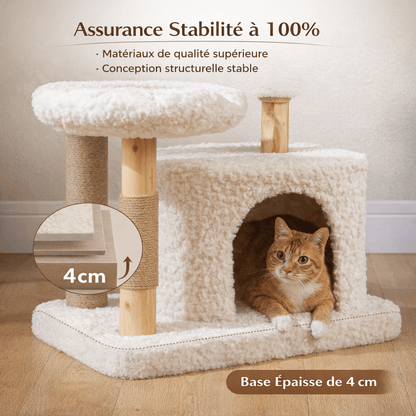 Petit Arbre à Chat avec Niche Intégrée - Cocon Stable Idéal pour Petits Espaces | Miaou&Co