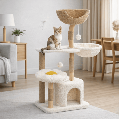 Petit Arbre à Chat avec Niche Intégrée - Cocon Stable Idéal pour Petits Espaces | Miaou&Co