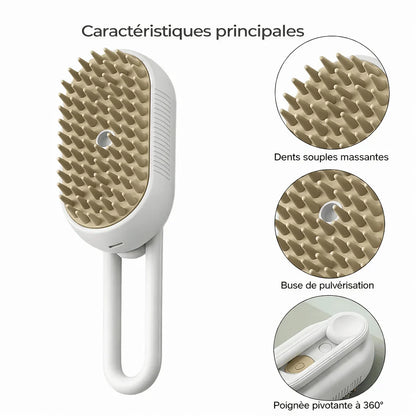 Brosse à Vapeur 3-en-1 pour Chat - Brossage Massage et Vapeur pour Pelage Brillant | Miaou&Co