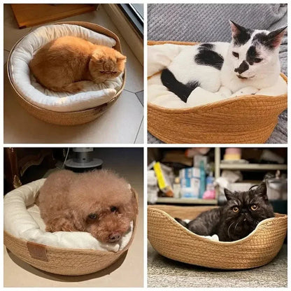 Panier pour Chat en Bambou Naturel 3 Tailles 32 à 45cm - Couchage Confortable et Robuste | Miaou&Co