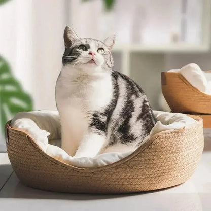 Panier pour Chat en Bambou Naturel 3 Tailles 32 à 45cm - Couchage Confortable et Robuste | Miaou&Co