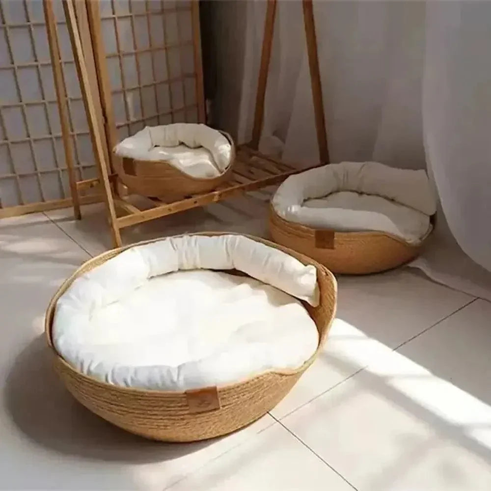 Panier pour Chat en Bambou Naturel 3 Tailles 32 à 45cm - Couchage Confortable et Robuste | Miaou&Co