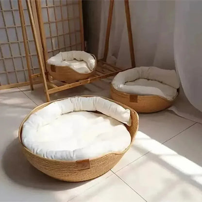 Panier pour Chat en Bambou Naturel 3 Tailles 32 à 45cm - Couchage Confortable et Robuste | Miaou&Co