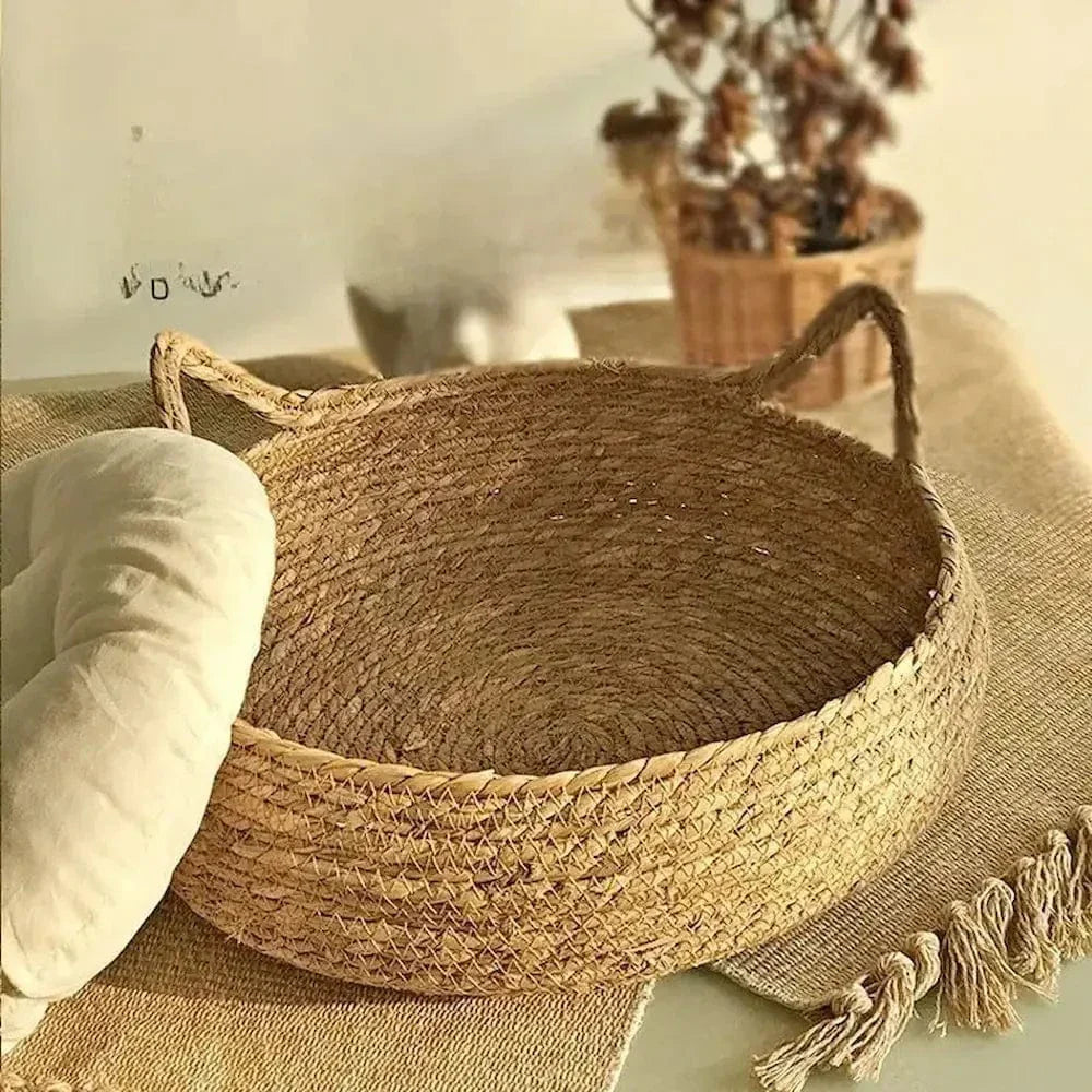 Panier en Osier pour Chat 45cm en Corde de Papier Tressée - Coussin Peluche Inclus | Miaou&Co