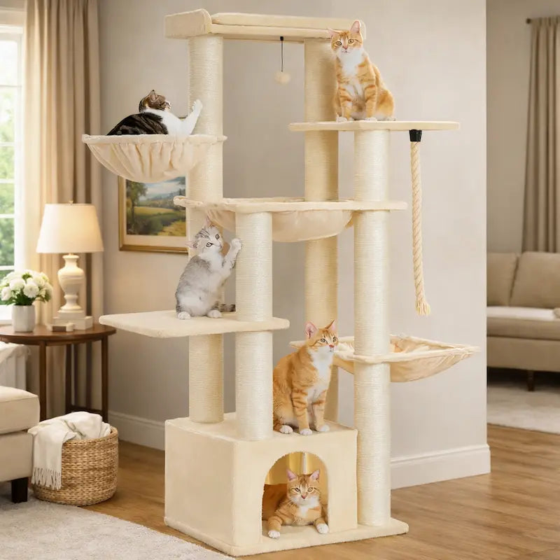 Arbre à Chat Multi-Plateformes 7 Niveaux - Tour de Jeu Stable pour Grimper et Sauter | Miaou&Co