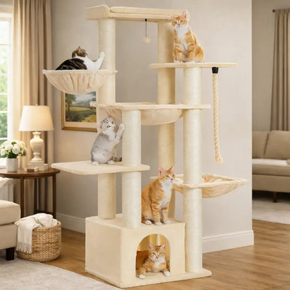Arbre à Chat Multi-Plateformes 7 Niveaux - Tour de Jeu Stable pour Grimper et Sauter | Miaou&Co