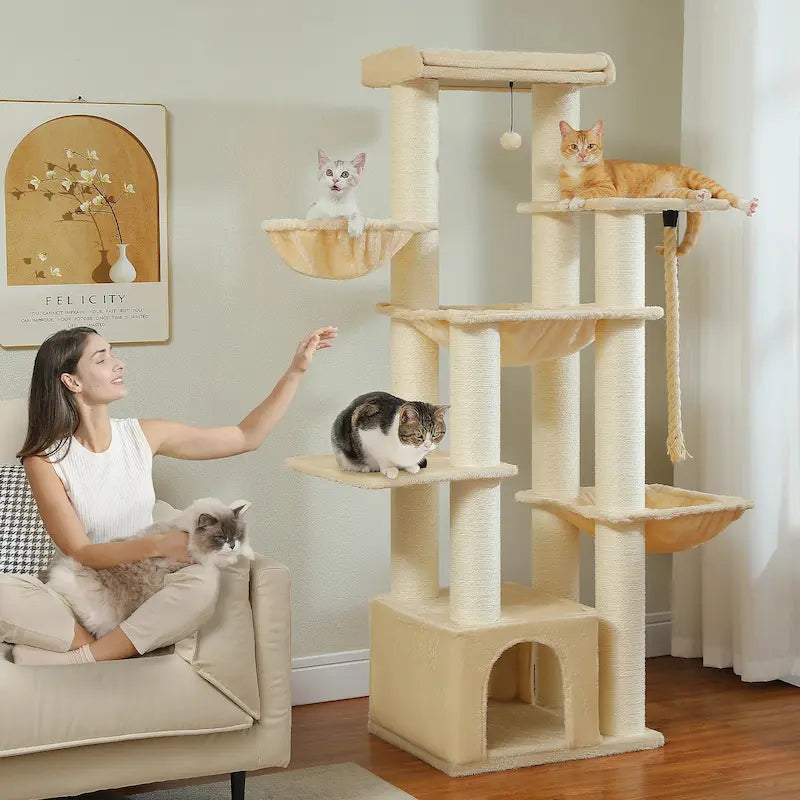Arbre à Chat Multi-Plateformes 7 Niveaux - Tour de Jeu Stable pour Grimper et Sauter | Miaou&Co