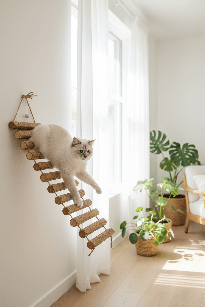Échelle Pont pour Chat en Sisal Naturel 50 ou 100cm - Escalade et Griffoir 2-en-1 | Miaou&Co
