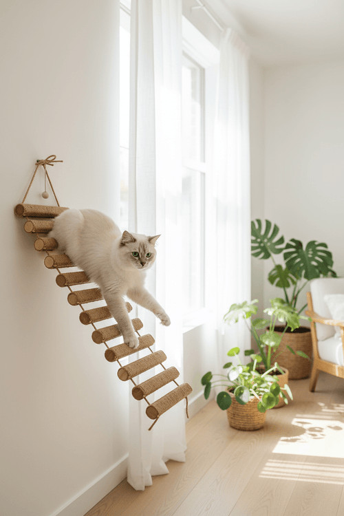 Échelle Pont pour Chat en Sisal Naturel 50 ou 100cm - Escalade et Griffoir 2-en-1 | Miaou&Co