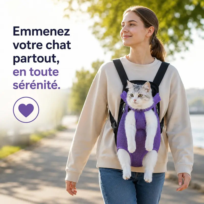 Sac à Dos de Promenade pour Chat 4 Tailles S à XL - Aération Optimale Ville et Randonnée | Miaou&Co