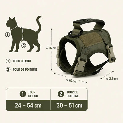 Harnais Tactique Robuste pour Chat Anti-Fugue 3 Coloris - Confort Renforcé Extérieur | Miaou&Co