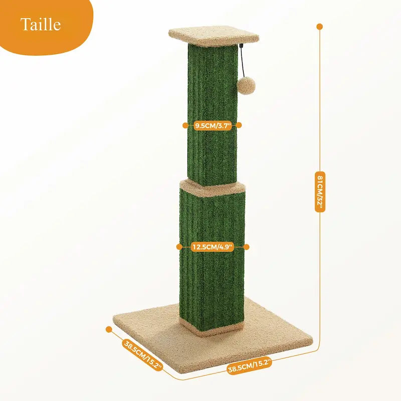 Grand Poteau à Gratter pour Chat 81cm - Base Large Ultra Stable pour Étirement Complet | Miaou&Co