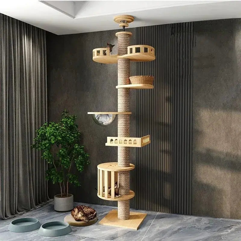 Arbre à Chat XXL en Bois Naturel 4 Modèles - Territoire Vertical Stable et Design | Miaou&Co