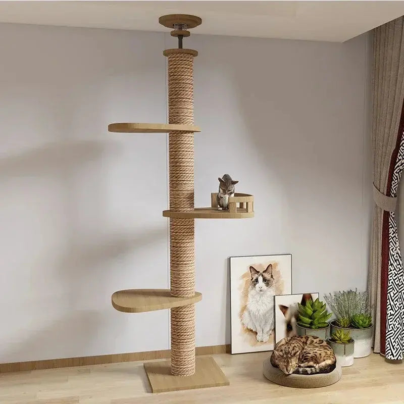 Arbre à Chat XXL en Bois Naturel 4 Modèles - Territoire Vertical Stable et Design | Miaou&Co