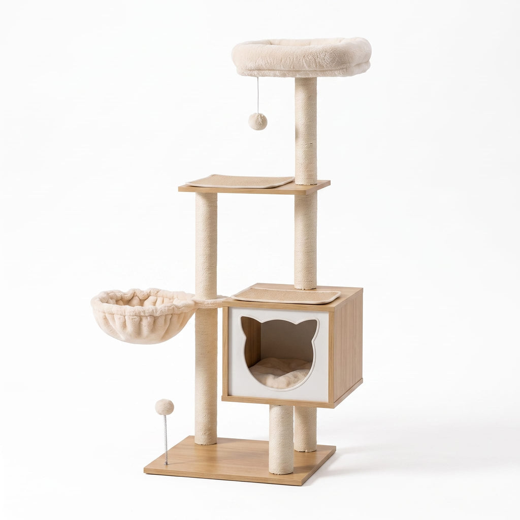Miaou & Co Arbre à Chat en Bois avec Hamac Suspendu