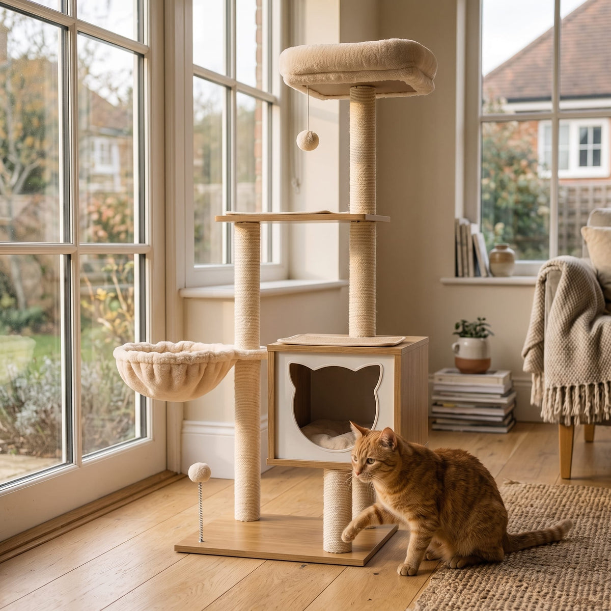 Miaou & Co Arbre à Chat en Bois avec Hamac Suspendu