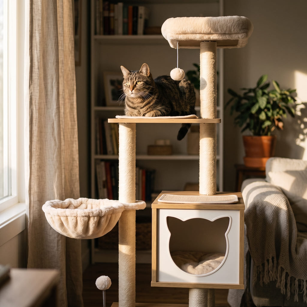 Miaou & Co Arbre à Chat en Bois avec Hamac Suspendu