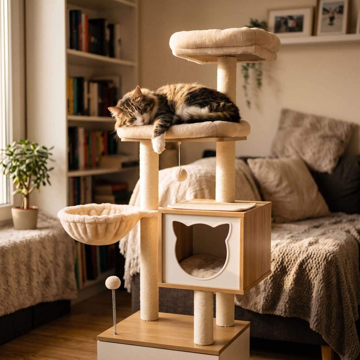 Miaou & Co Arbre à Chat en Bois avec Hamac Suspendu