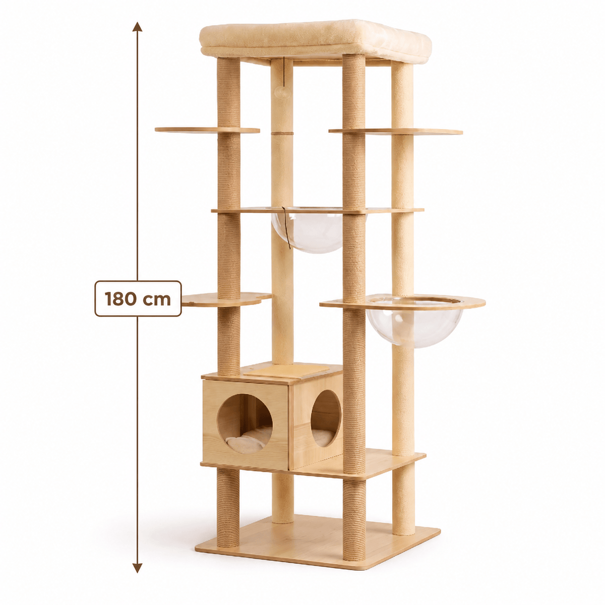 Miaou & Co Arbre à Chat en Bois Multi-Niveaux avec Niches et Hamac - Stable pour Plusieurs Chats