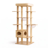 Miaou & Co Arbre à Chat en Bois Multi-Niveaux avec Niches et Hamac - Stable pour Plusieurs Chats