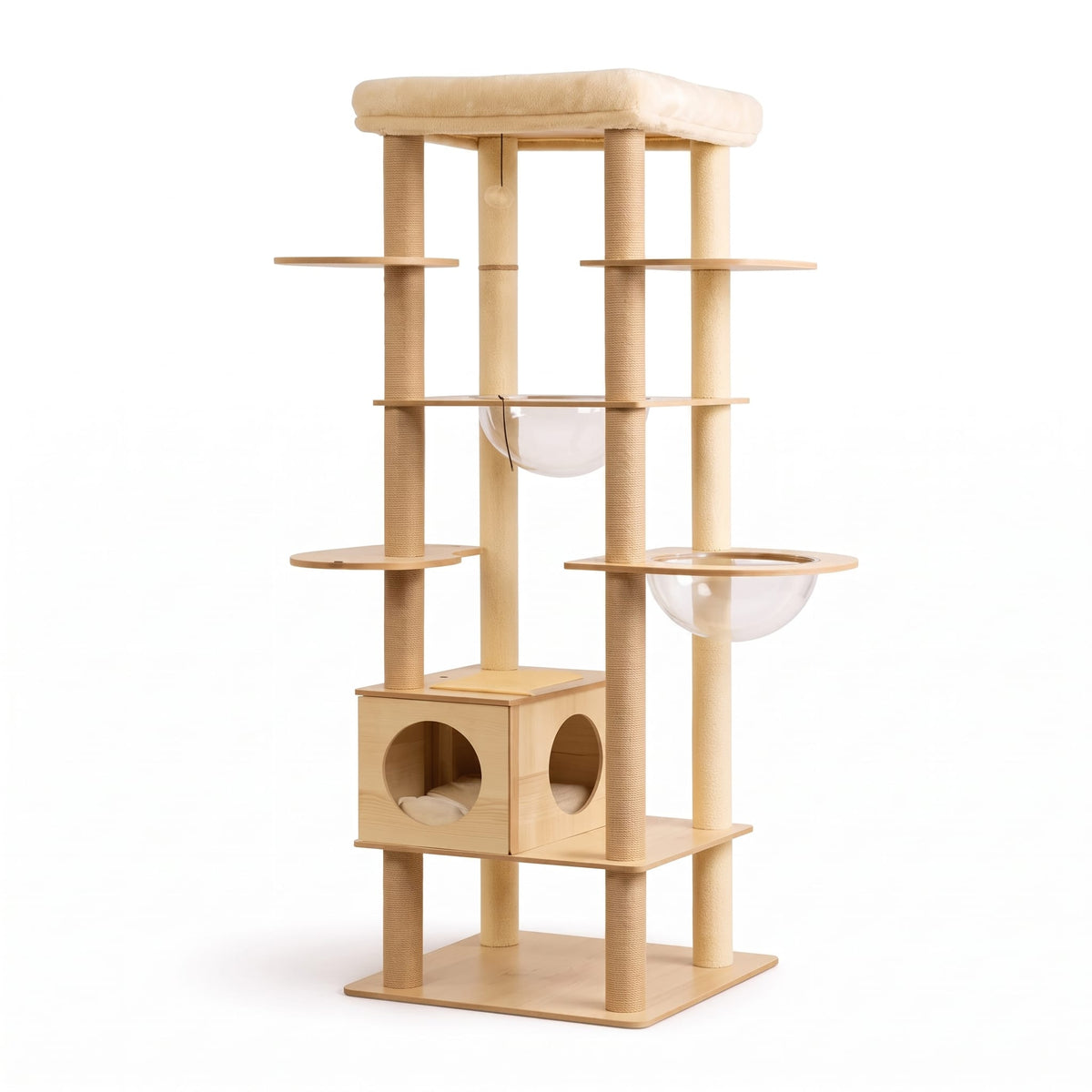 Miaou & Co Arbre à Chat en Bois Multi-Niveaux avec Niches et Hamac - Stable pour Plusieurs Chats
