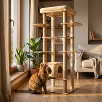Miaou & Co Arbre à Chat en Bois Multi-Niveaux avec Niches et Hamac - Stable pour Plusieurs Chats
