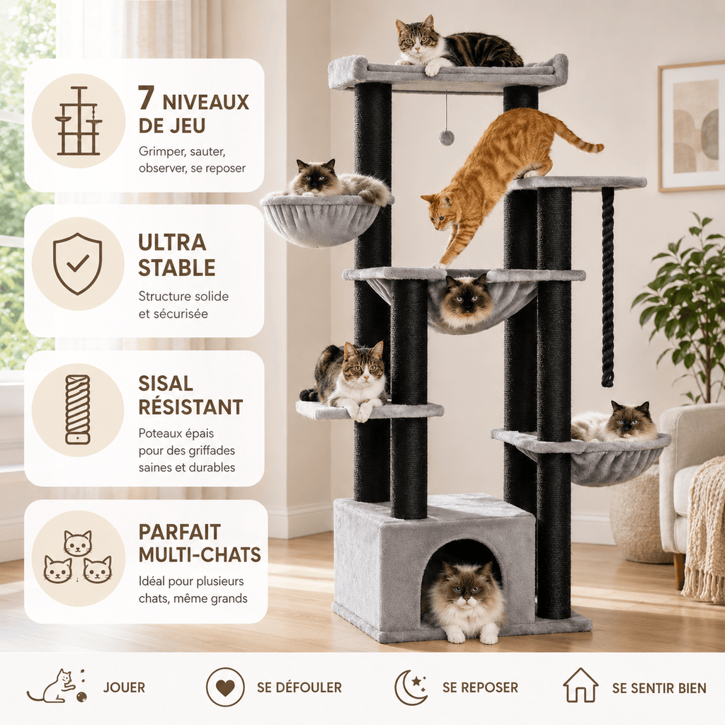 Miaou & Co Arbre à Chat Multi-Plateformes 7 Niveaux