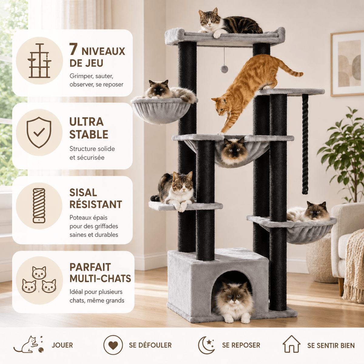Miaou & Co Arbre à Chat Multi-Plateformes 7 Niveaux